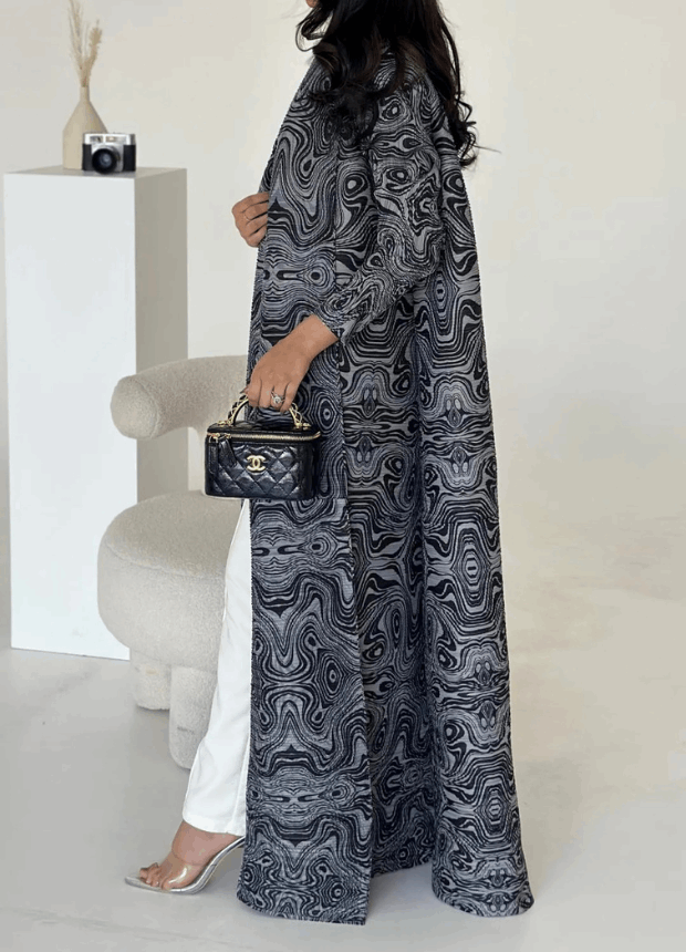 Gray Printed Abaya