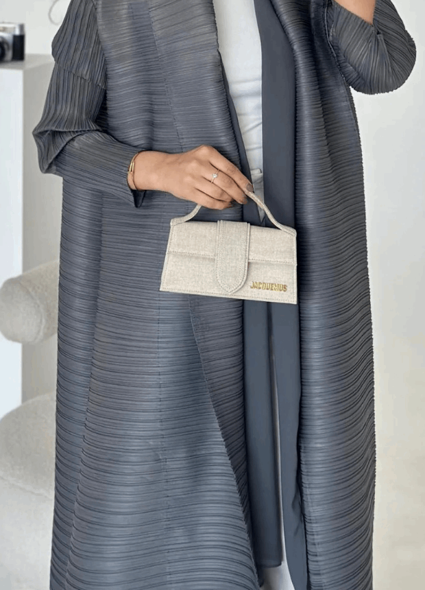 Grey Front Open Abaya