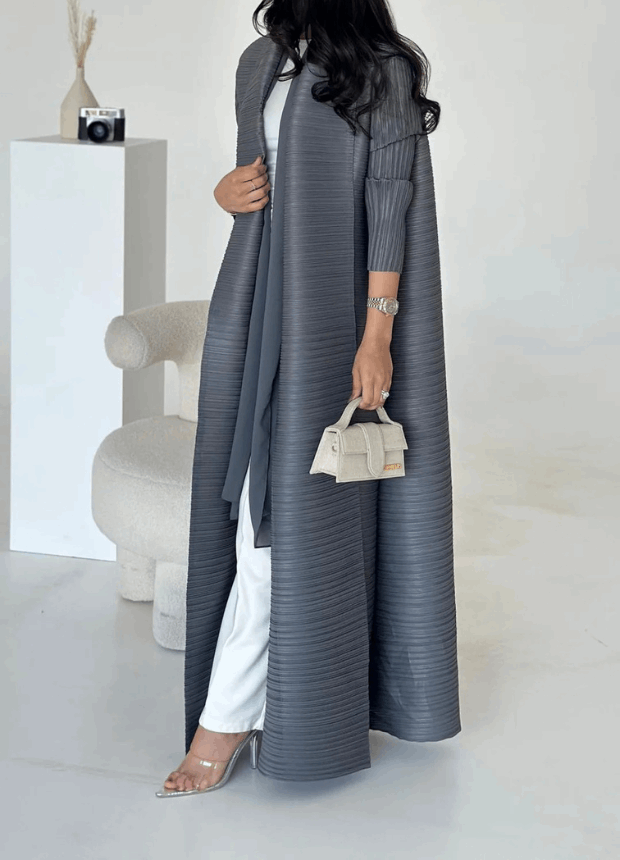 Grey Front Open Abaya