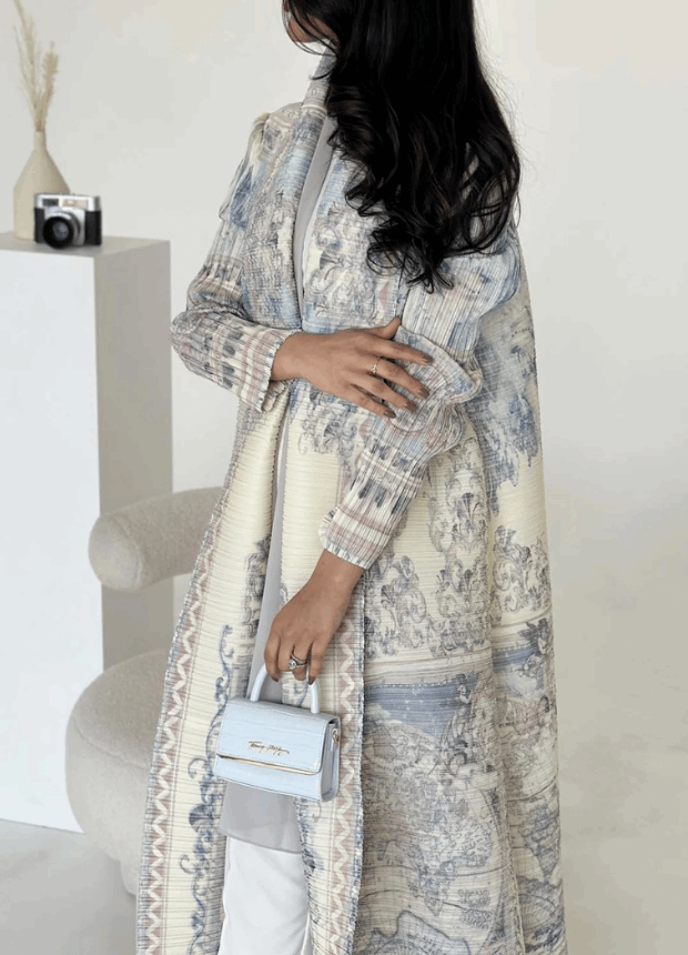 White Printed Abaya