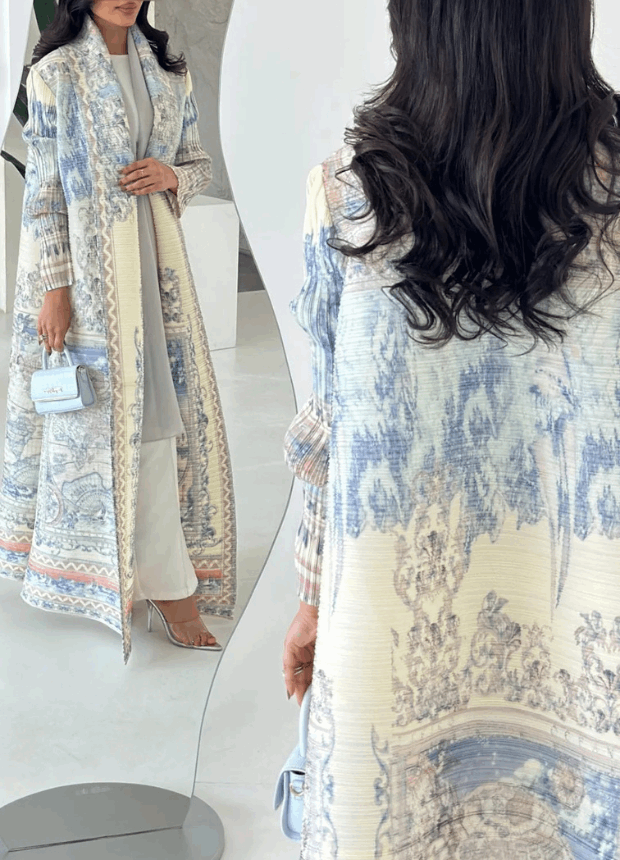 White Printed Abaya