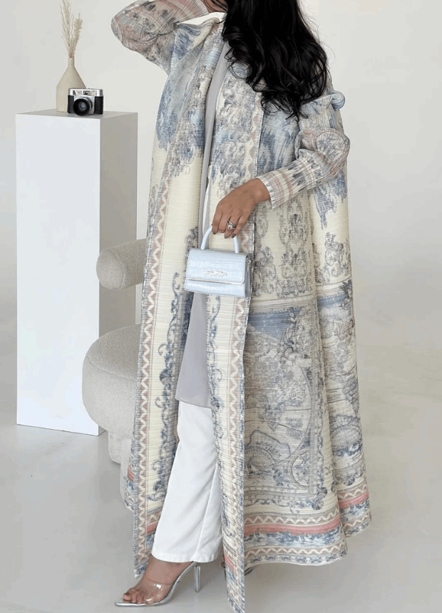 White Printed Abaya