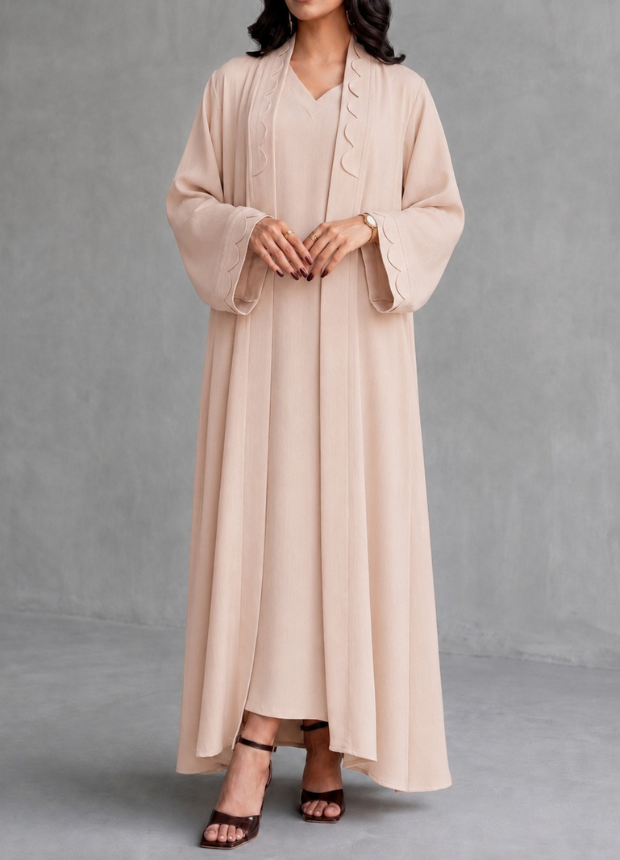 Narin 02: Rose Beige Scalloped Gown Set