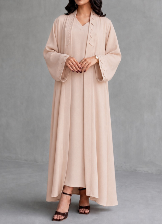 Narin 02: Rose Beige Scalloped Gown Set