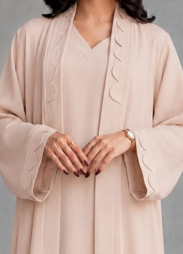 Narin 02: Rose Beige Scalloped Gown Set