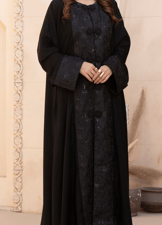 Black Front Open Abaya