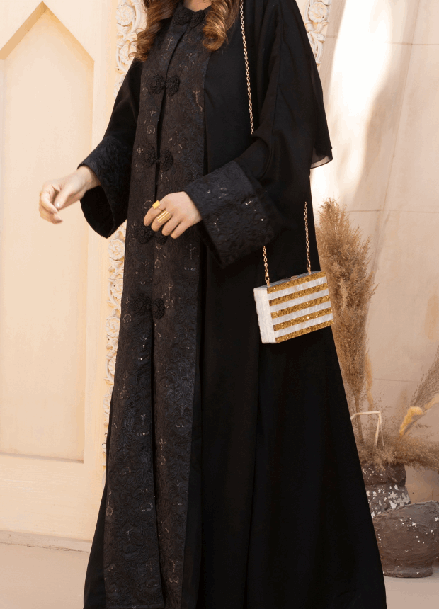 Black Front Open Abaya