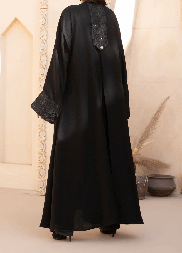 Black Front Open Abaya