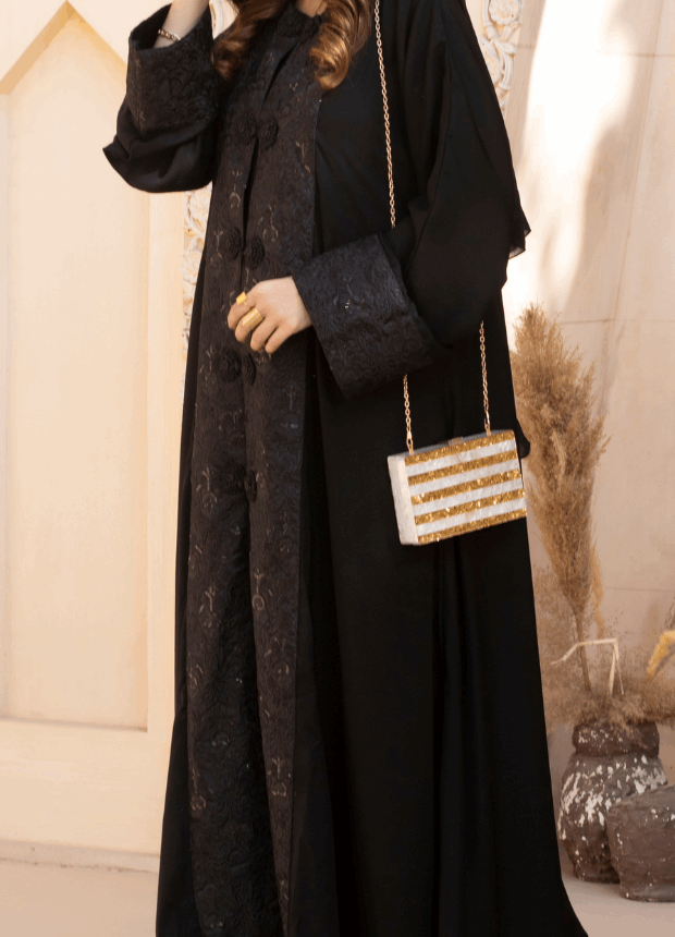 Black Front Open Abaya