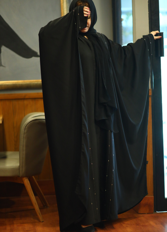 Black Abaya Design with White Beads SX-216