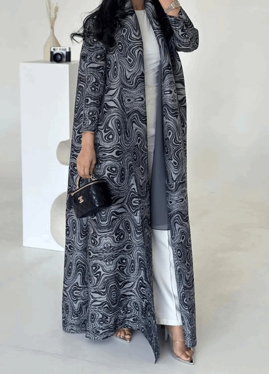 Gray Printed Abaya