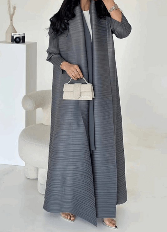 Grey Front Open Abaya