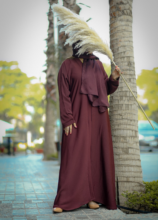 Maroon Abaya with Vertical Textured