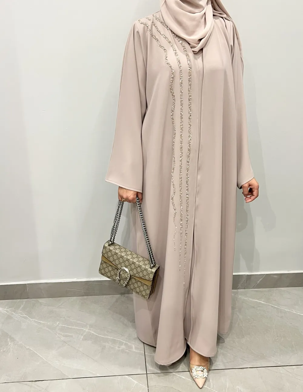 Beaded Beige Abaya 3